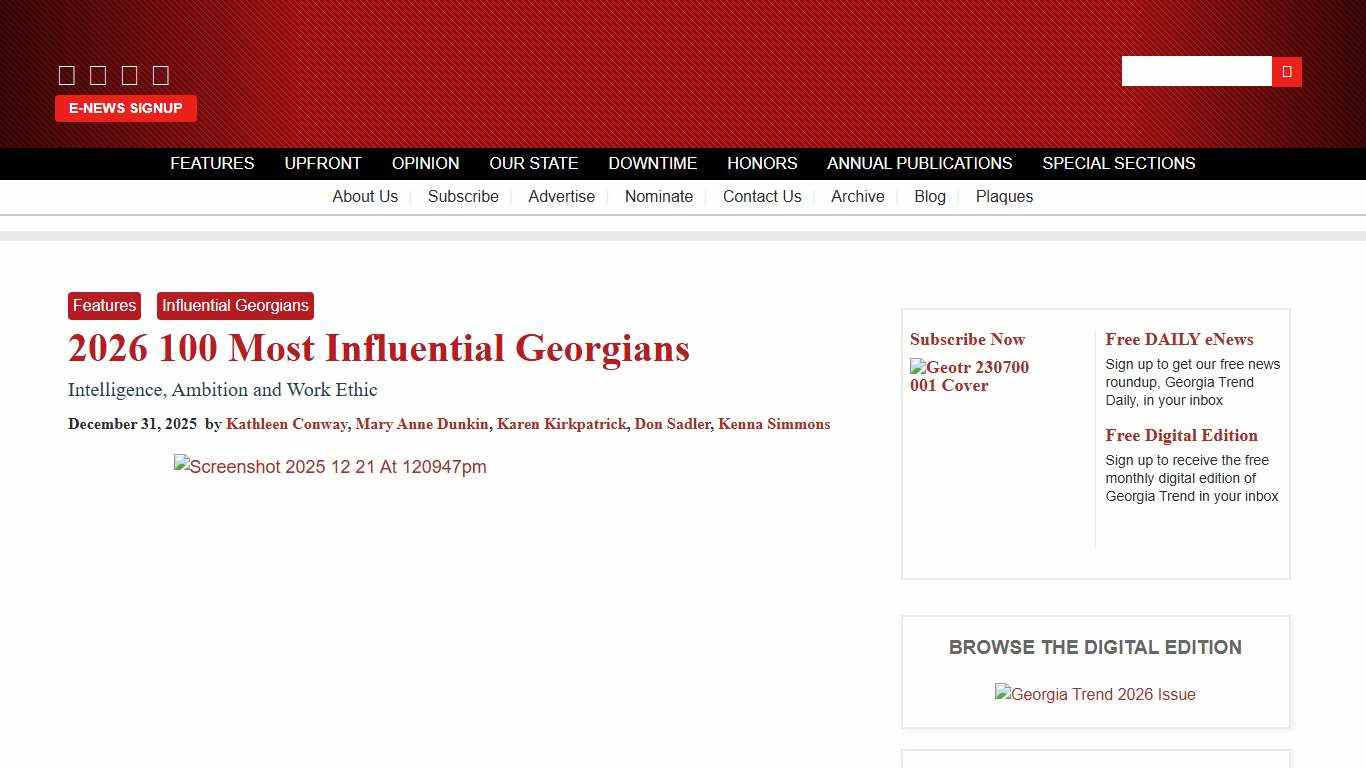 2026 100 Most Influential Georgians - Georgia Trend Magazine