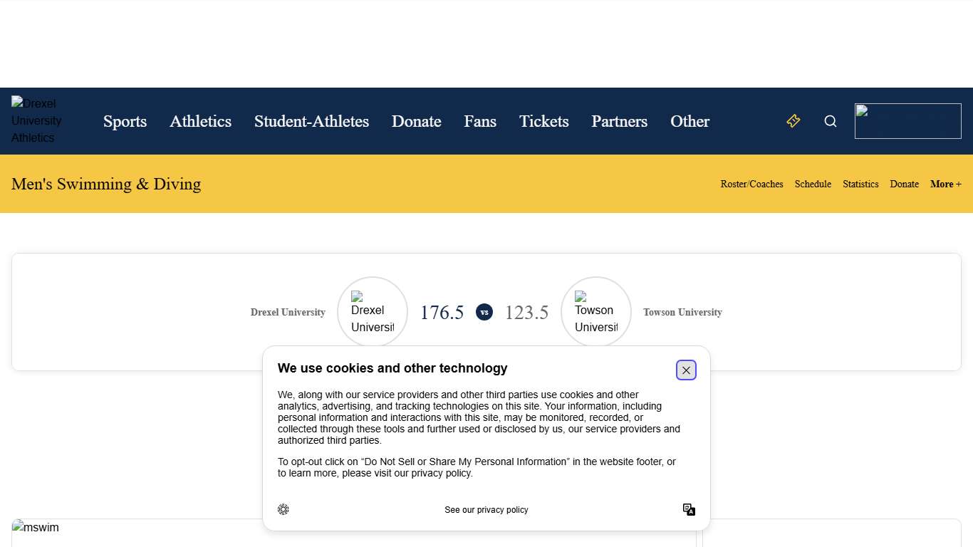 Men's Swimming and Diving Routs Towson, 176.5-123.5 - Drexel University Athletics